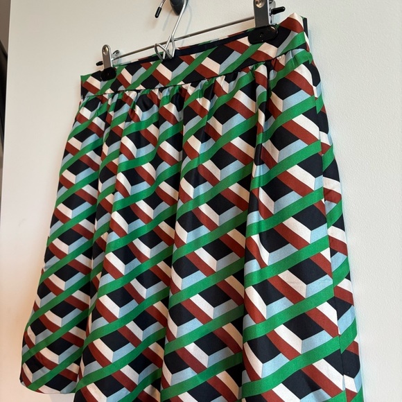 J. Crew 100% Silk Geometric Skirt 8 Lined Pockets Office Careerwear Business - Picture 4 of 6